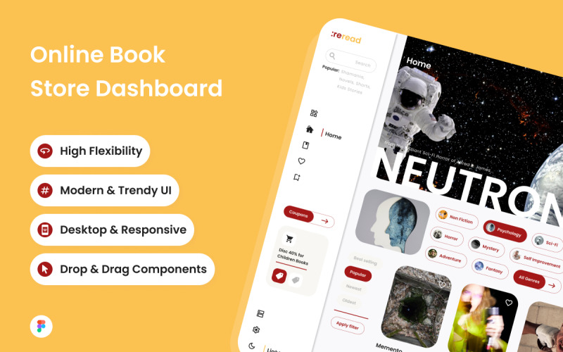 ReRead - Online Book Store Dashboard V2 UI Element