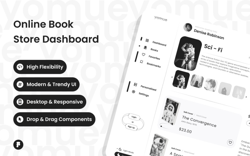 Yomue - Online Book Store Dashboard V2 UI Element
