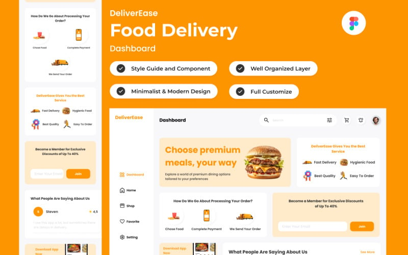 DeliverEase - Food Delivery Dashboard V1 UI Element