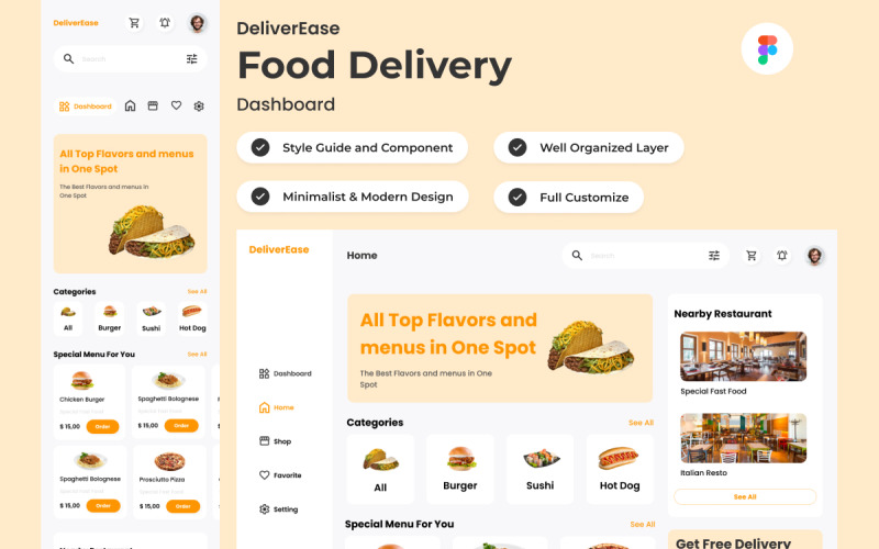 DeliverEase - Food Delivery Dashboard V2 UI Element