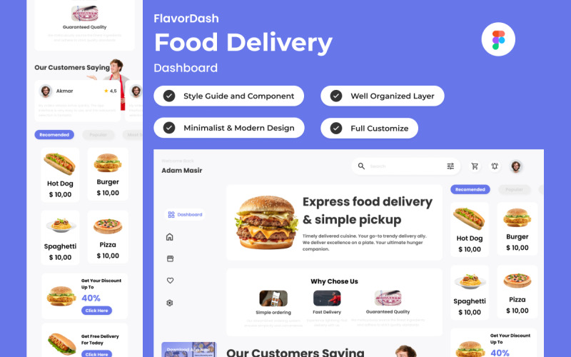 FlavorDash - Food Delivery Dashboard V1 UI Element