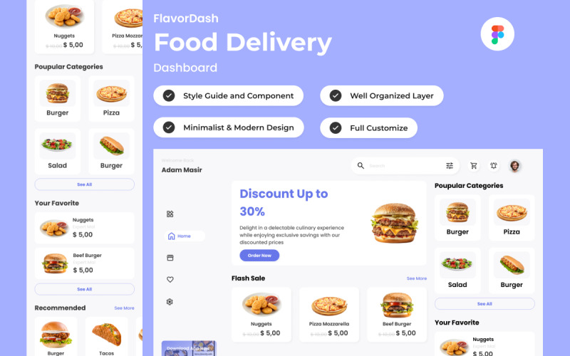 FlavorDash - Food Delivery Dashboard V2 UI Element