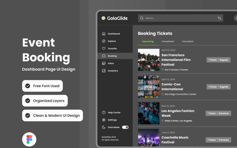 GalaGlide - Event Booking Dashboard V2 UI Element