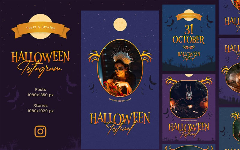Halloween Instagram Post and Stories Illustration