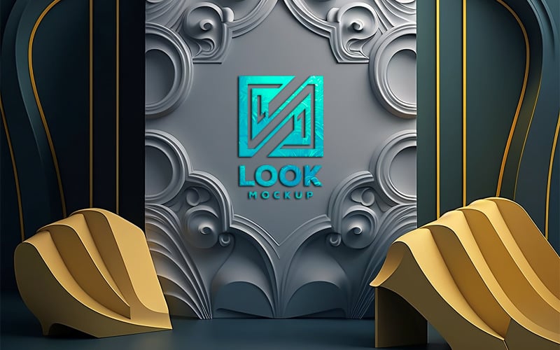 Interior Logo Mockup | Logo Mockup on geometric painting board Product Mockup