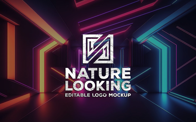 Logo Mockup on the Neon Tunnel Background | logo mockup Tunnel Background | Neon Tunnel mockup Product Mockup