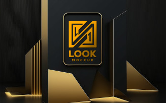 Sign logo mockup | logo mockup on black and gold backgroound | logo mockup on black and gold board