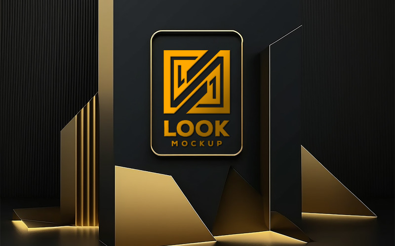 Sign logo mockup | logo mockup on black and gold backgroound | logo mockup on black and gold board Product Mockup