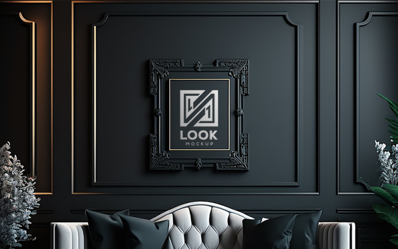 Black Wall Mockup | Black Wall Interior Mockup | Realistic Luxury Mockup | dark wooden wall mockup Product Mockup