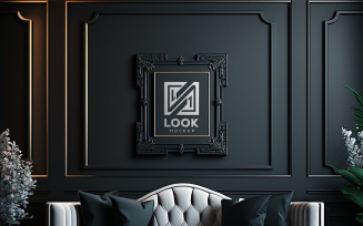 Black Wall Mockup | Black Wall Interior Mockup | Realistic Luxury Mockup | dark wooden wall mockup