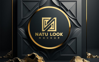 Logo Mockup | logo mockup on black and gold wall | logo mock up on living room