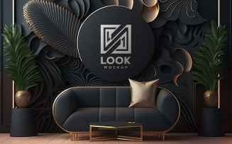 Sign Logo Mockup | logo mockup on luxury geometric wall | premium wall mockup