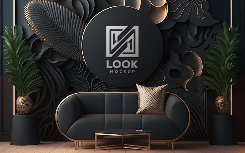 Sign Logo Mockup | logo mockup on luxury geometric wall | premium wall mockup Product Mockup