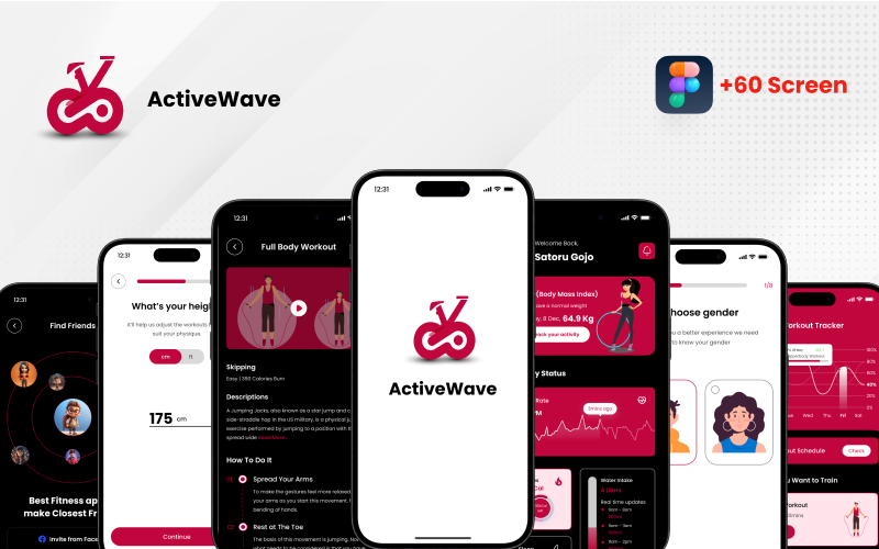 Activewave Mobile Fitness App Figma Template UI Element