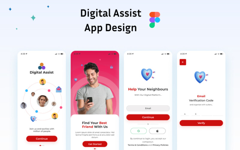 Free Digital Assistance App Design UI Element