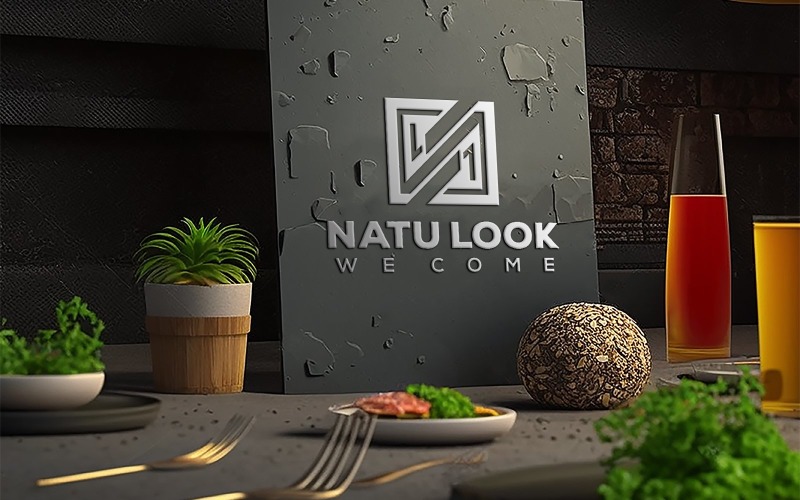 Sing Logo Mockup on restaurant | logo mockup on black board | logo mockup on restaurant interior Product Mockup