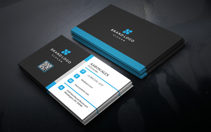 Black White Blue Business Card Template Corporate Identity