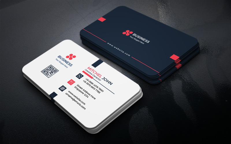 Red & Dark Blue Business Card Design Template Corporate Identity