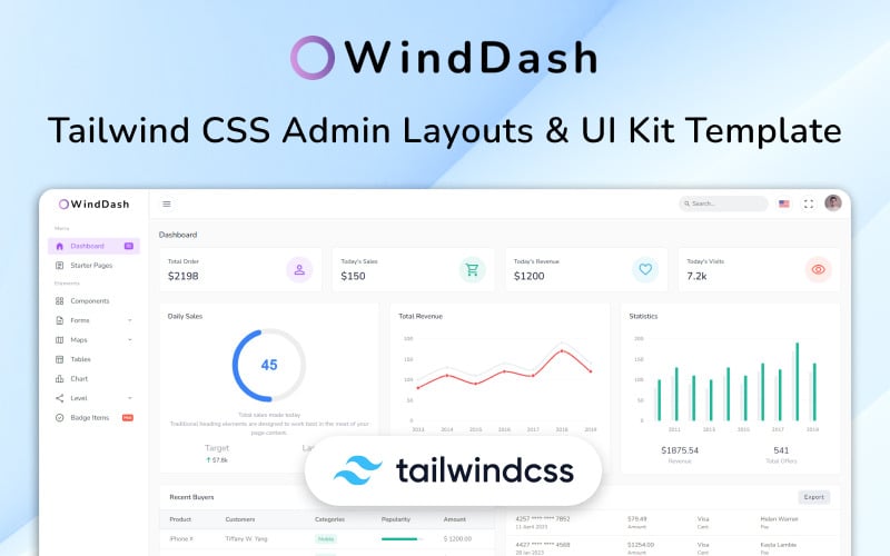 WindDash - Tailwind CSS Admin Dashboard Layout Template Admin Template