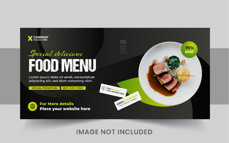 Food Web Banner Template or Food social media cover design template layout Corporate Identity
