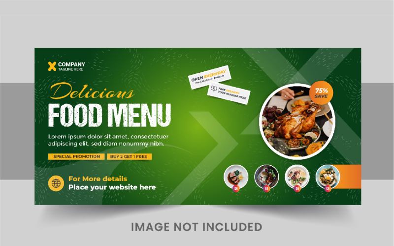 Food Web Banner Template or Food social media cover template layout Corporate Identity
