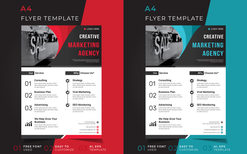 A4 Flyer Template Design for Marketing Agency Corporate Identity