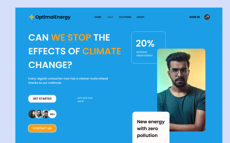 Optima Energy Figma Template Hero Page UI Element