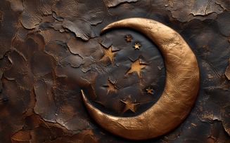 Ramadan greeting banner Golden Moon On Leather Background 03