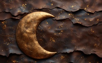 Ramadan greeting banner Golden Moon On Leather Background 04