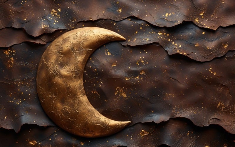 Ramadan greeting banner Golden Moon On Leather Background 04