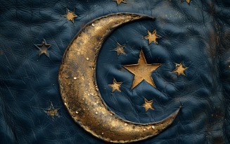 Ramadan greeting banner Golden Moon On Leather Background 05