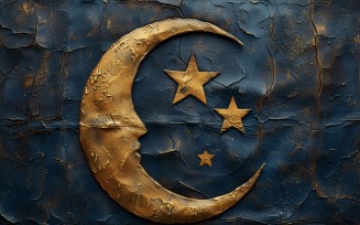 Ramadan greeting banner Golden Moon On Leather Background 06