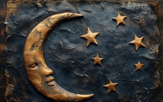 Ramadan greeting banner Golden Moon On Leather Background 07