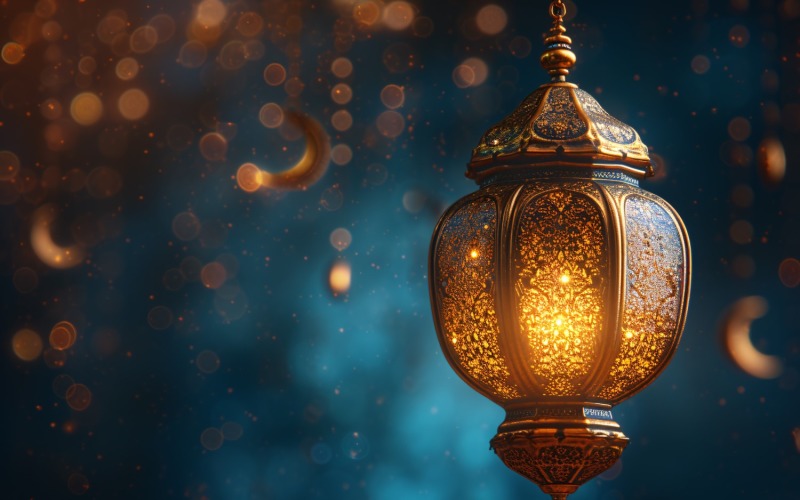 Ramadan Kareem greeting Banner design with Golden colors lantern Background