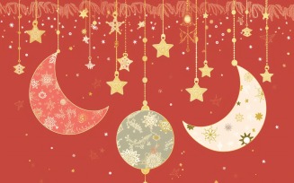 Ramadan Kareem greeting banner with white and pink moon with golden star and golden and white