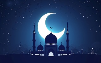Ramadan Kareem greeting card banner design with moon & star & Mosque minar