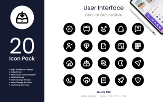 User Interface Icon Pack Circular Outline Style 3