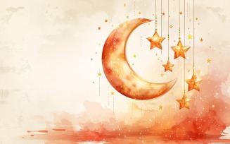 Ramadan Design Golden Moon with stars on pastel background