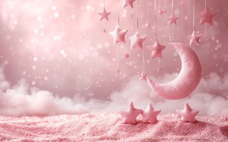 Ramadan design pastel Pink colours glitters with moon & star