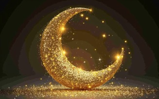 Ramadan Design with Golden Moon & glitter on dark background 01