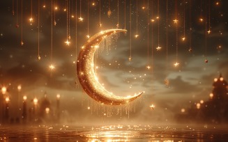 Ramadan design with Golden Moon & stars on dark backgound
