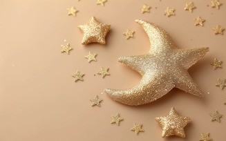 Ramadan greeting banner design with Golden Moon & stars