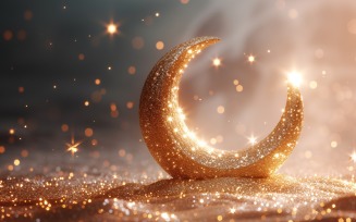 Ramadan greeting banner design with moon & glitters