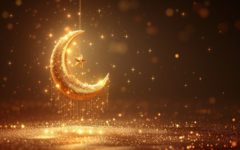 Ramadan greeting banner glitter with Golden moon and stars 01 Background