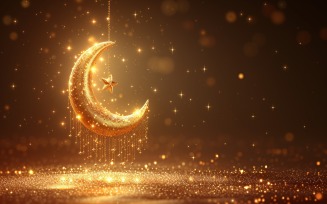 Ramadan greeting banner glitter with Golden moon and stars 01