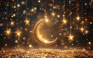 Ramadan greeting banner glitter with Golden moon and stars 02