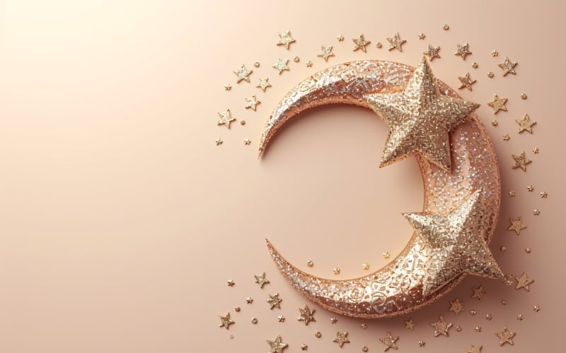 Ramadan greeting banner Golden Moon with start & glitters Background