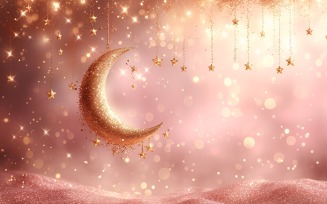 Ramadan Kareem Design with Golden moon & glitter with stars