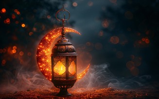 Ramadan Kareem design with moon & lantern glitter background