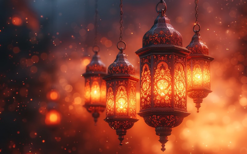 Ramadan Kareem greeting banner design with Golden lantern Background